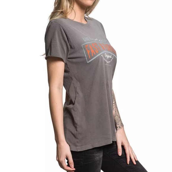 AFFLICTION Women's T-Shirt S/S MOTOR PARTS Tee Bik - Picture 8 of 11